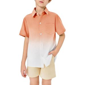 imageBoys Button Down Shirts Gradient Linen Casual Short Sleeve Beach Summer Boy Shirt with Pocket 214 YearsOrange