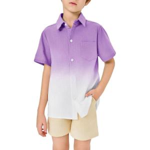 imageBoys Button Down Shirts Gradient Linen Casual Short Sleeve Beach Summer Boy Shirt with Pocket 214 YearsPurple01