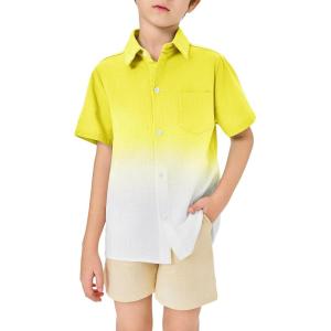 imageBoys Button Down Shirts Gradient Linen Casual Short Sleeve Beach Summer Boy Shirt with Pocket 214 YearsYellow01