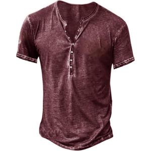 imageMens Distressed Henley Shirts Retro Short Sleeve Tee Shirts Casual Button Down Washed TShirts for Men1burgundy
