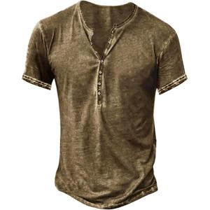 imageMens Distressed Henley Shirts Retro Short Sleeve Tee Shirts Casual Button Down Washed TShirts for Men1coffee