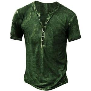 imageMens Distressed Henley Shirts Retro Short Sleeve Tee Shirts Casual Button Down Washed TShirts for Men1deep Forest