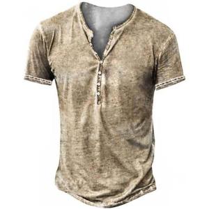 imageMens Distressed Henley Shirts Retro Short Sleeve Tee Shirts Casual Button Down Washed TShirts for Men1khaki