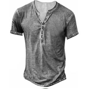 imageMens Distressed Henley Shirts Retro Short Sleeve Tee Shirts Casual Button Down Washed TShirts for Men1light Grey