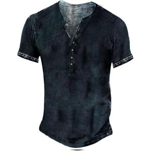 imageMens Distressed Henley Shirts Retro Short Sleeve Tee Shirts Casual Button Down Washed TShirts for Men1navy