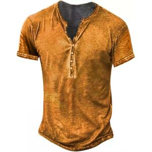 imageMens Distressed Henley Shirts Retro Short Sleeve Tee Shirts Casual Button Down Washed TShirts for Men1pumpkin Yellow