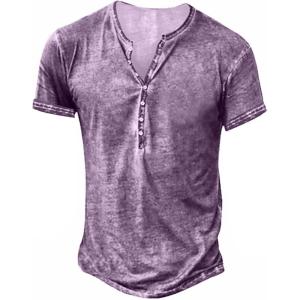 imageMens Distressed Henley Shirts Retro Short Sleeve Tee Shirts Casual Button Down Washed TShirts for Men1purple