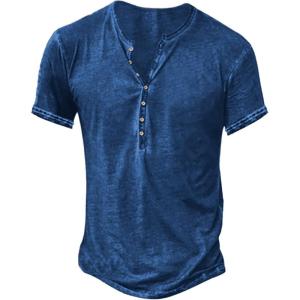 imageMens Distressed Henley Shirts Retro Short Sleeve Tee Shirts Casual Button Down Washed TShirts for Men1royal Blue