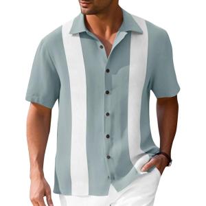 imageMens Vintage Bowling Shirts Short Sleeve Button Down Guayabera Beach Shirts for MenMint Green