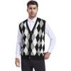 imageBeotyshow Mens Argyle Sweater Vests V Neck Sleeveless Cardigan Vest KnitwearBlack