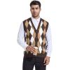 imageBeotyshow Mens Argyle Sweater Vests V Neck Sleeveless Cardigan Vest KnitwearBrown