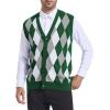 imageBeotyshow Mens Argyle Sweater Vests V Neck Sleeveless Cardigan Vest KnitwearGreen