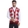 imageBeotyshow Mens Argyle Sweater Vests V Neck Sleeveless Cardigan Vest KnitwearRed