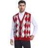 imageBeotyshow Mens Argyle Sweater Vests V Neck Sleeveless Cardigan Vest KnitwearRed