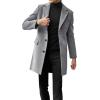 imageBeotyshow Mens Single Breasted Trench Coat Winter Pea Coat Notch Lapel Long Casual OvercoatGrey