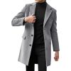 imageBeotyshow Mens Single Breasted Trench Coat Winter Pea Coat Notch Lapel Long Casual OvercoatGrey