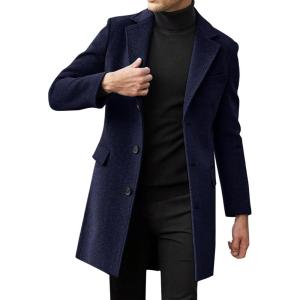 imageBeotyshow Mens Single Breasted Trench Coat Winter Pea Coat Notch Lapel Long Casual OvercoatNavy Blue