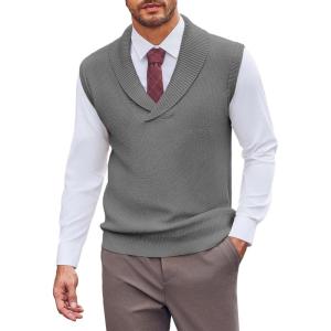 imageBeotyshow Mens Shawl Collar Pullover Sweater Vests V Neck Sleeveless Knitted SweatersGrey