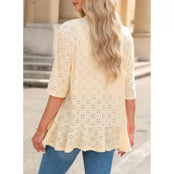 Sidefeel Lightweight Summer Cardigan for Women Spring Netted Knit Ruffle Half Sleeve Kimono Cover Ups