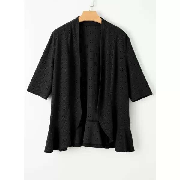 Sidefeel Lightweight Summer Cardigan for Women Spring Netted Knit Ruffle Half Sleeve Kimono Cover Ups