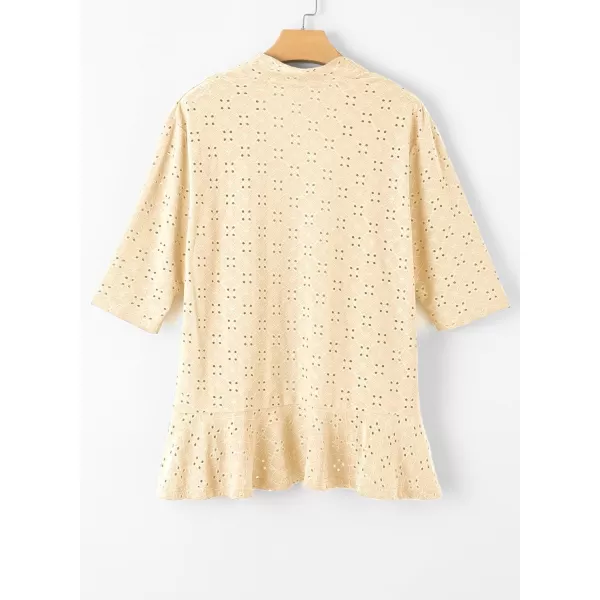 Sidefeel Lightweight Summer Cardigan for Women Spring Netted Knit Ruffle Half Sleeve Kimono Cover Ups