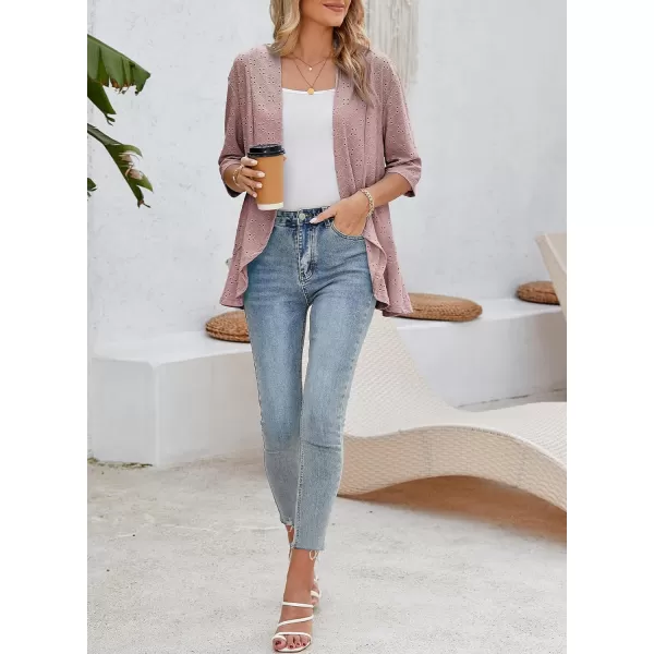 Sidefeel Lightweight Summer Cardigan for Women Spring Netted Knit Ruffle Half Sleeve Kimono Cover Ups