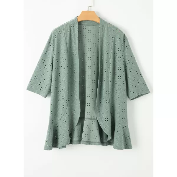 Sidefeel Lightweight Summer Cardigan for Women Spring Netted Knit Ruffle Half Sleeve Kimono Cover Ups