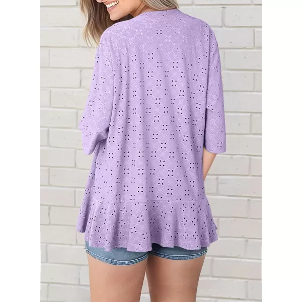 Sidefeel Lightweight Summer Cardigan for Women Spring Netted Knit Ruffle Half Sleeve Kimono Cover Ups