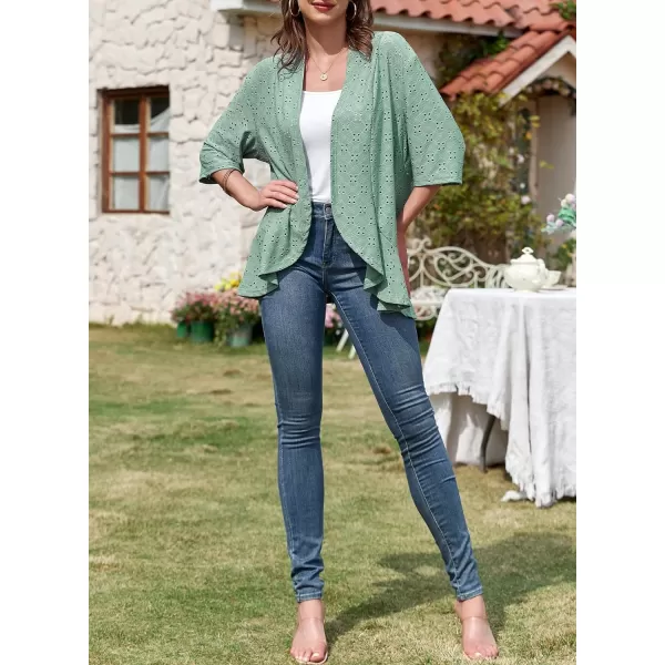 Sidefeel Lightweight Summer Cardigan for Women Spring Netted Knit Ruffle Half Sleeve Kimono Cover Ups