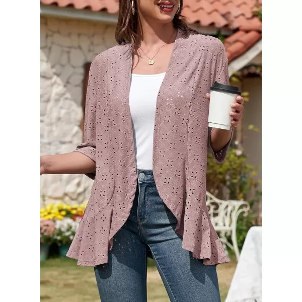 Sidefeel Lightweight Summer Cardigan for Women Spring Netted Knit Ruffle Half Sleeve Kimono Cover Ups