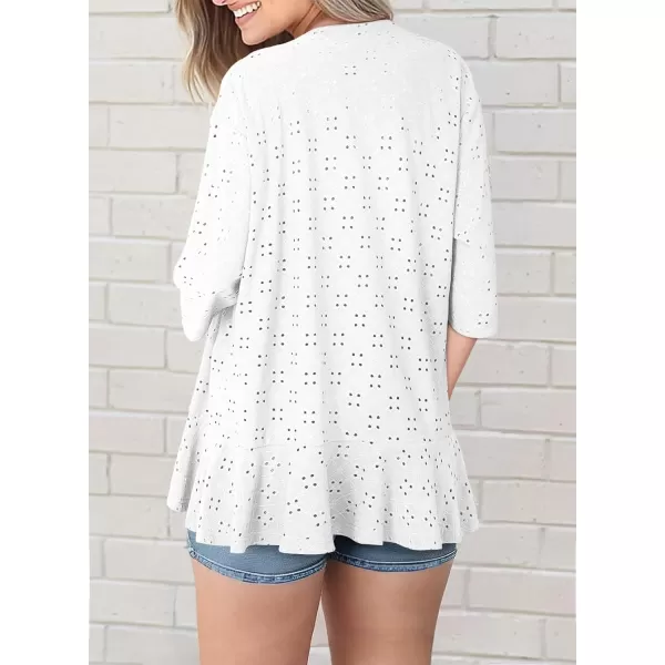 Sidefeel Lightweight Summer Cardigan for Women Spring Netted Knit Ruffle Half Sleeve Kimono Cover Ups
