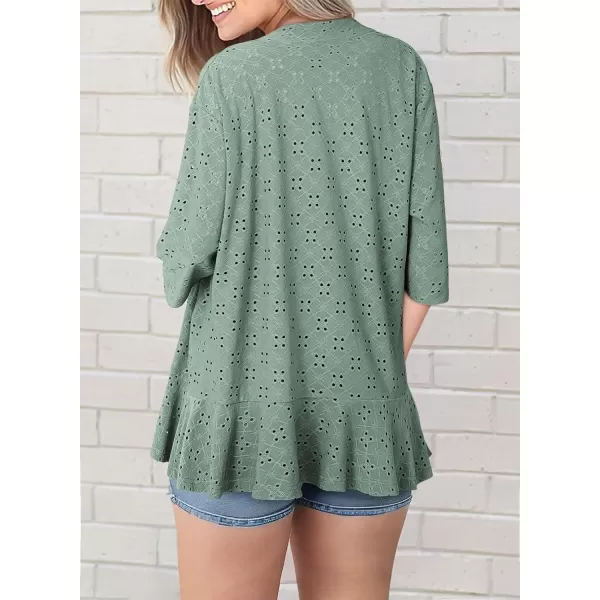 Sidefeel Lightweight Summer Cardigan for Women Spring Netted Knit Ruffle Half Sleeve Kimono Cover Ups