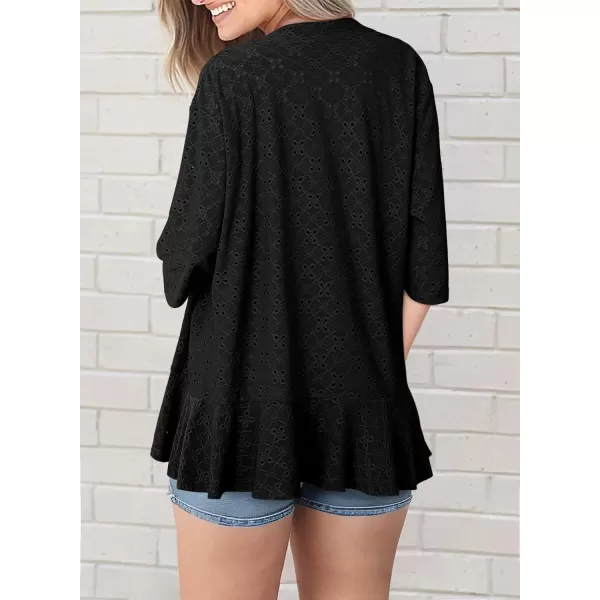Sidefeel Lightweight Summer Cardigan for Women Spring Netted Knit Ruffle Half Sleeve Kimono Cover Ups