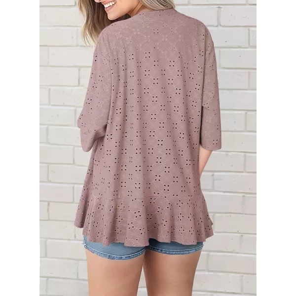 Sidefeel Lightweight Summer Cardigan for Women Spring Netted Knit Ruffle Half Sleeve Kimono Cover Ups