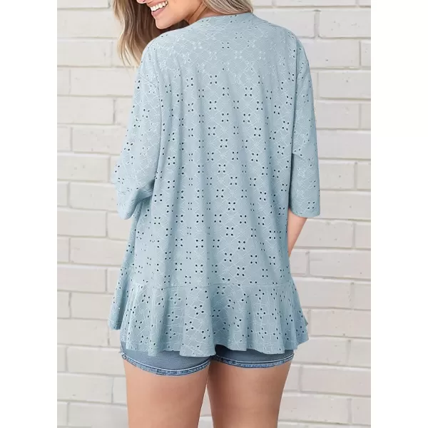 Sidefeel Lightweight Summer Cardigan for Women Spring Netted Knit Ruffle Half Sleeve Kimono Cover Ups
