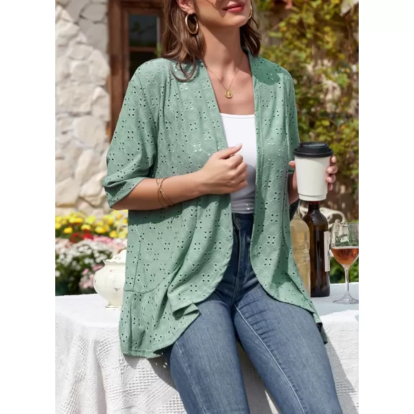 Sidefeel Lightweight Summer Cardigan for Women Spring Netted Knit Ruffle Half Sleeve Kimono Cover Ups
