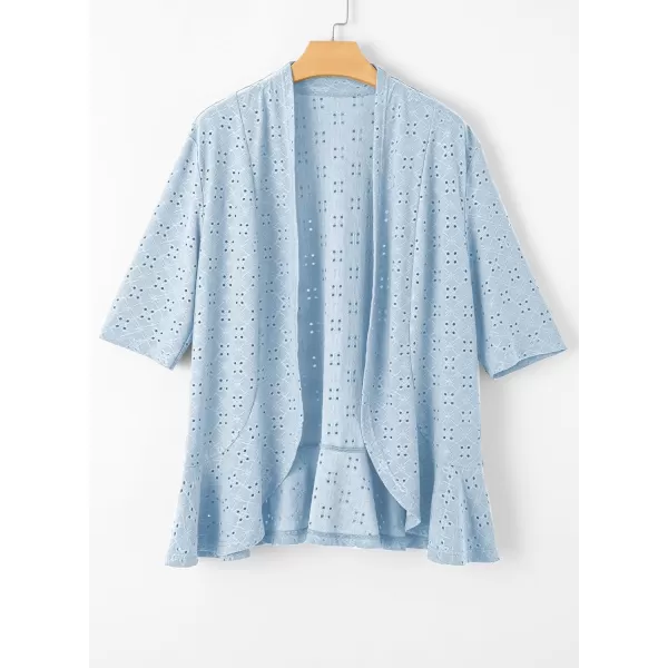 Sidefeel Lightweight Summer Cardigan for Women Spring Netted Knit Ruffle Half Sleeve Kimono Cover Ups
