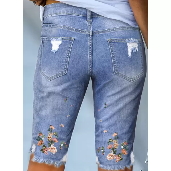 Sidefeel Women Bermuda Shorts Denim Destroyed Raw Hem Shorts Jeans