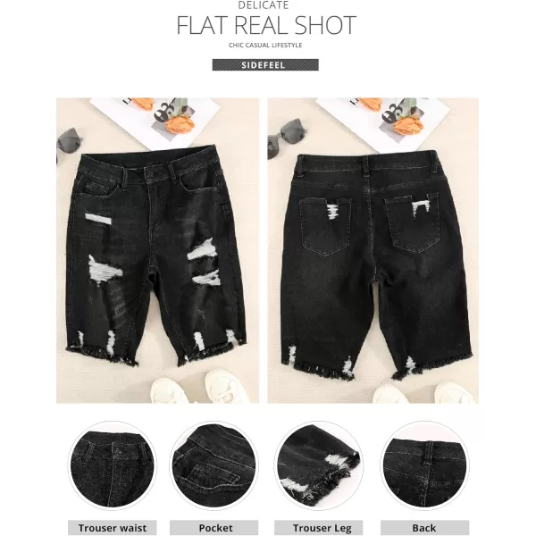Sidefeel Women Bermuda Shorts Denim Destroyed Raw Hem Shorts Jeans