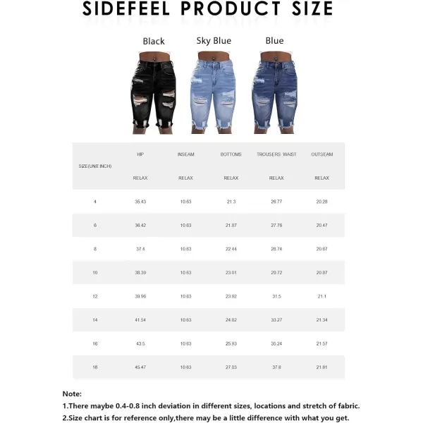 Sidefeel Women Bermuda Shorts Denim Destroyed Raw Hem Shorts Jeans
