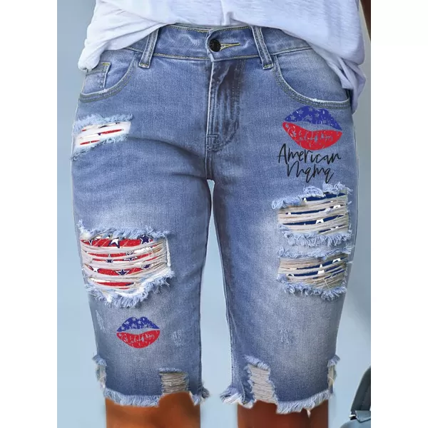 Sidefeel Women Bermuda Shorts Denim Destroyed Raw Hem Shorts Jeans