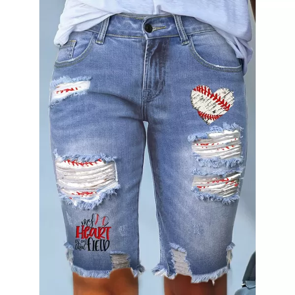 Sidefeel Women Bermuda Shorts Denim Destroyed Raw Hem Shorts Jeans