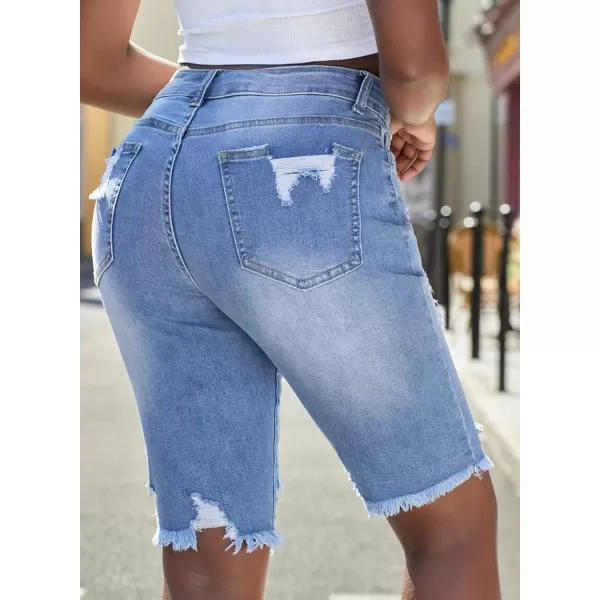Sidefeel Women Bermuda Shorts Denim Destroyed Raw Hem Shorts Jeans