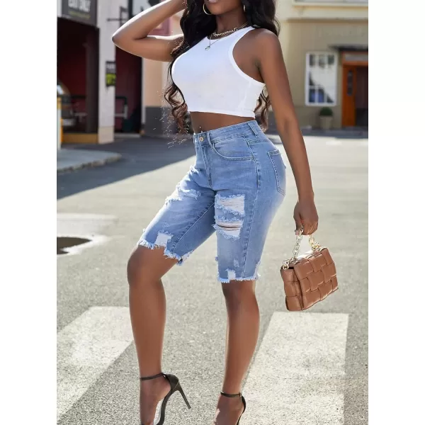 Sidefeel Women Bermuda Shorts Denim Destroyed Raw Hem Shorts Jeans