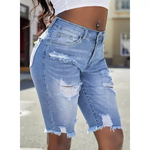 Sidefeel Women Bermuda Shorts Denim Destroyed Raw Hem Shorts Jeans