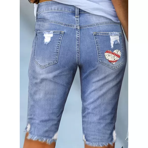 Sidefeel Women Bermuda Shorts Denim Destroyed Raw Hem Shorts Jeans