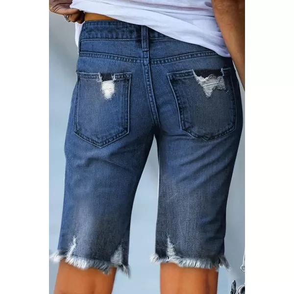 Sidefeel Women Bermuda Shorts Denim Destroyed Raw Hem Shorts Jeans
