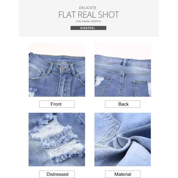 Sidefeel Women Bermuda Shorts Denim Destroyed Raw Hem Shorts Jeans