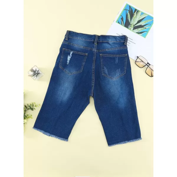 Sidefeel Women Bermuda Shorts Denim Destroyed Raw Hem Shorts Jeans