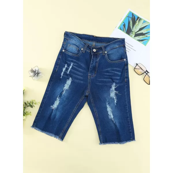 Sidefeel Women Bermuda Shorts Denim Destroyed Raw Hem Shorts Jeans